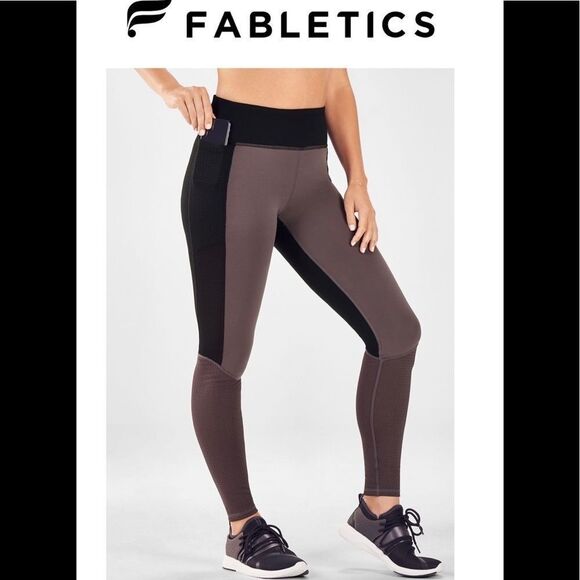 Fabletics Women's Purple Black Mid Rise Powerhold Salar Mesh Leggings - Picture 1 of 14